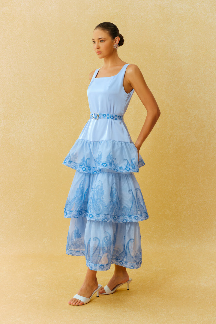 Forever Yours blaues Maxikleid mit Paisley-Print und eckigem Ausschnitt Rückansicht