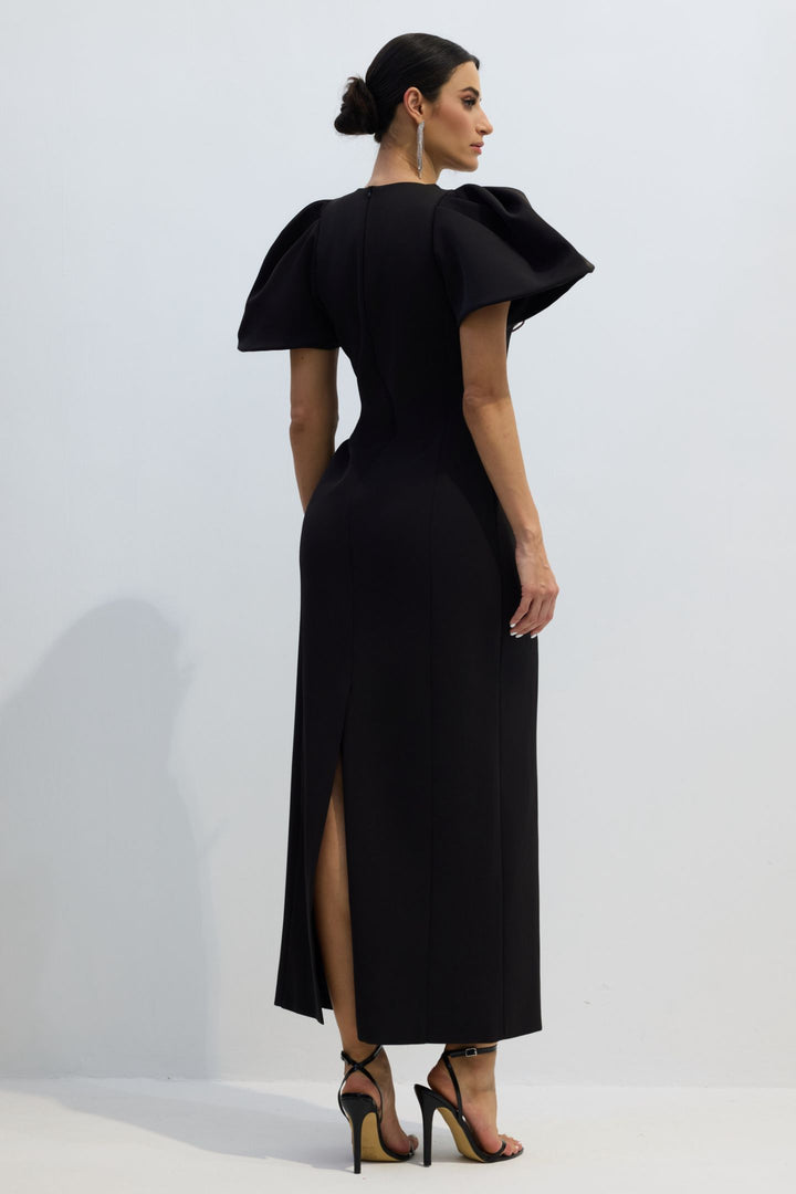 Georgia Maxikleid mit Blumenstickerei und Puffärmeln Stoff – KYMA