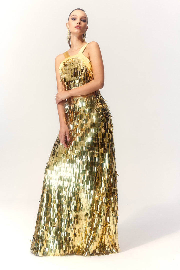 Geraldine Neckholder rückenfreies Pailletten-Maxikleid - KYMA
