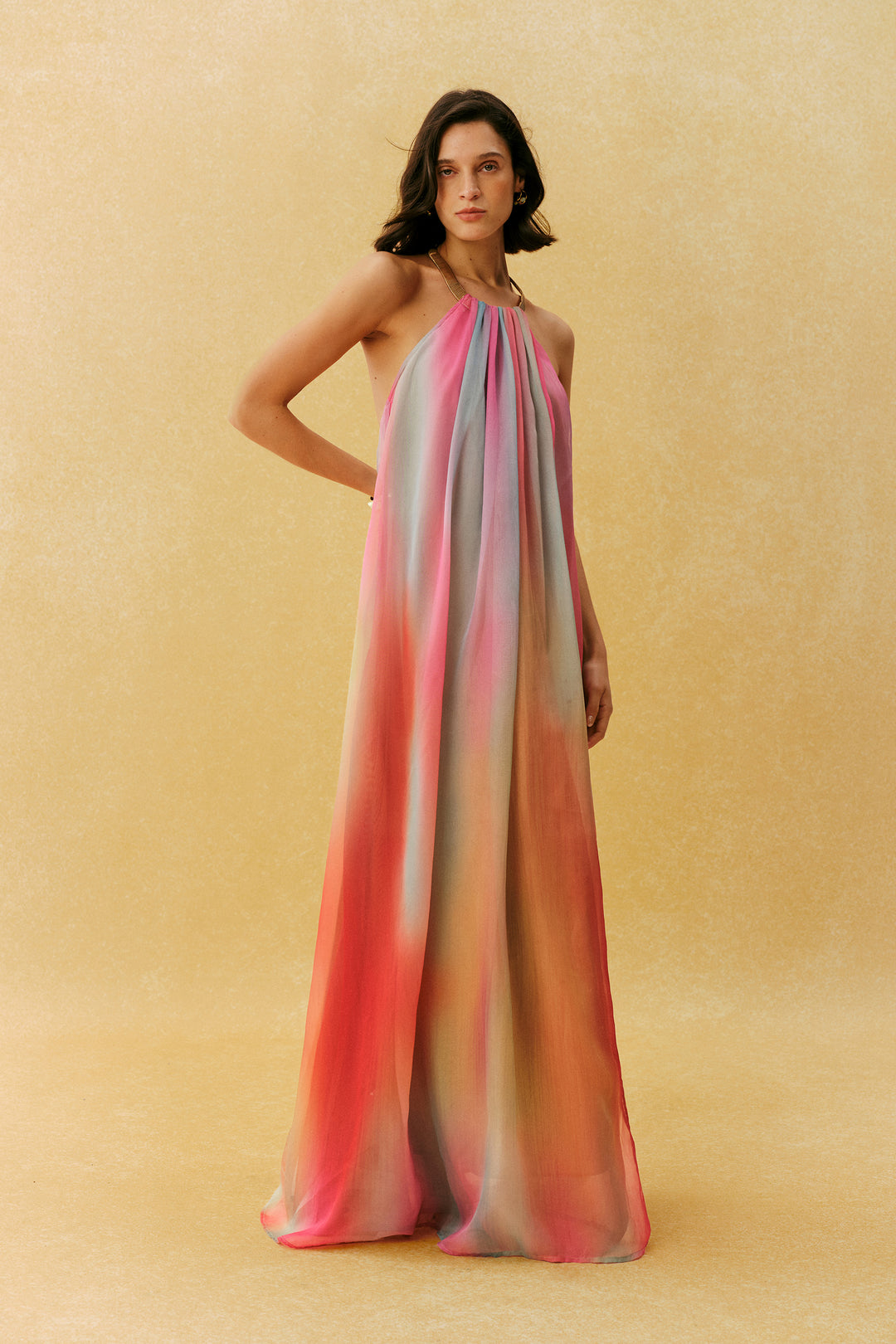 Glamorous Sweetie Multi Metal Halter Gradient Maxi Dress Colour - KYMA