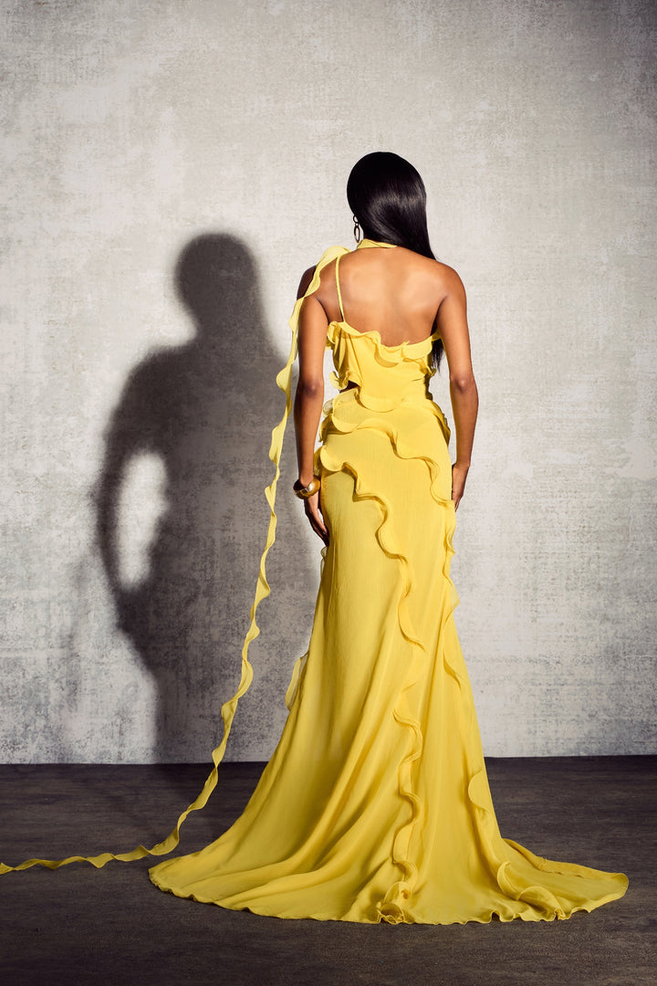 Gloria One Shoulder Rüschen Maxi Chiffonkleid Seitenschlitz