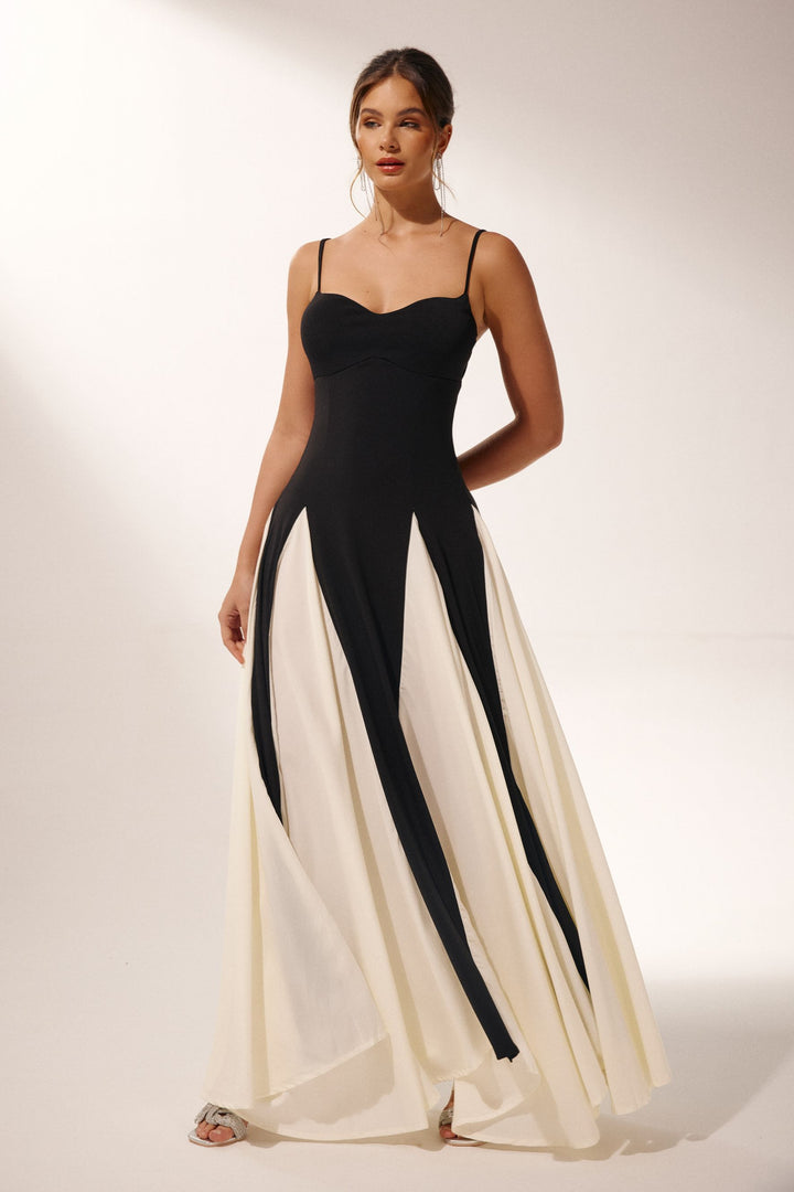Griselda eleganter Maxikleid mit Farbblock für Damen - Detailansicht - KYMA