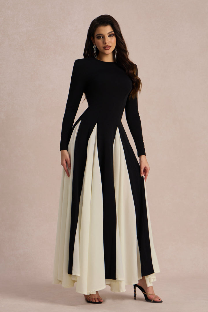 Heloise Maxikleid mit langen Ärmeln und Color Block Design - KYMA