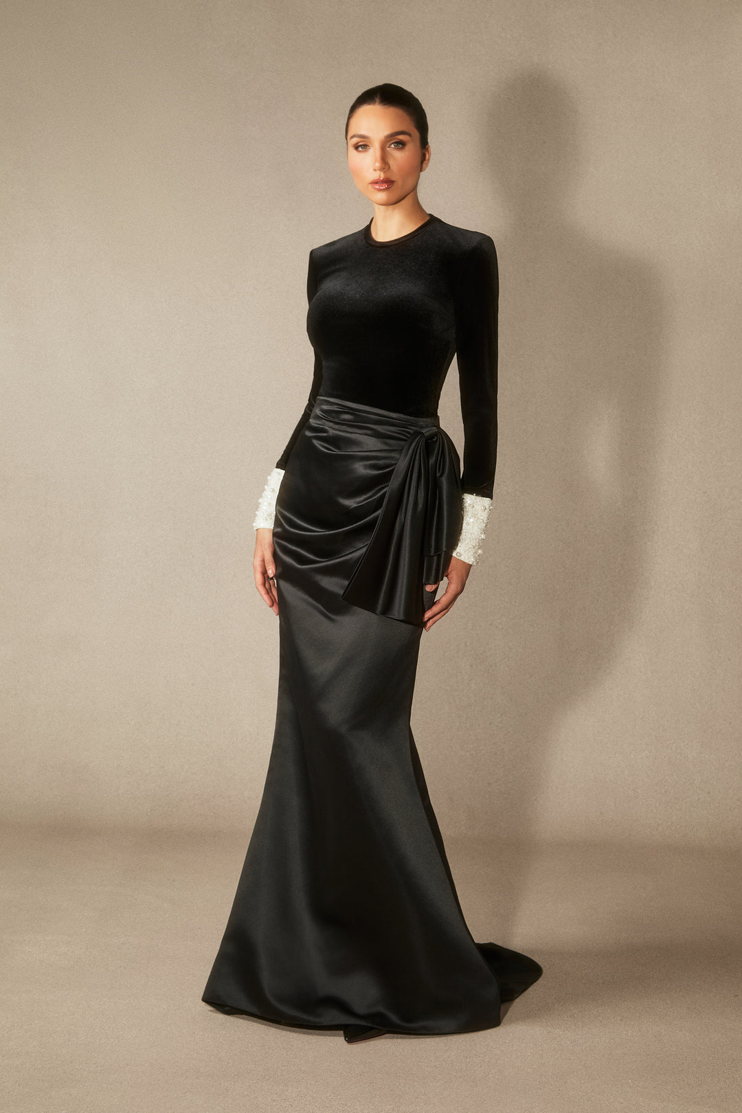 Hilary Long Sleeve Bowknot Maxi Skirt Set - KYMA