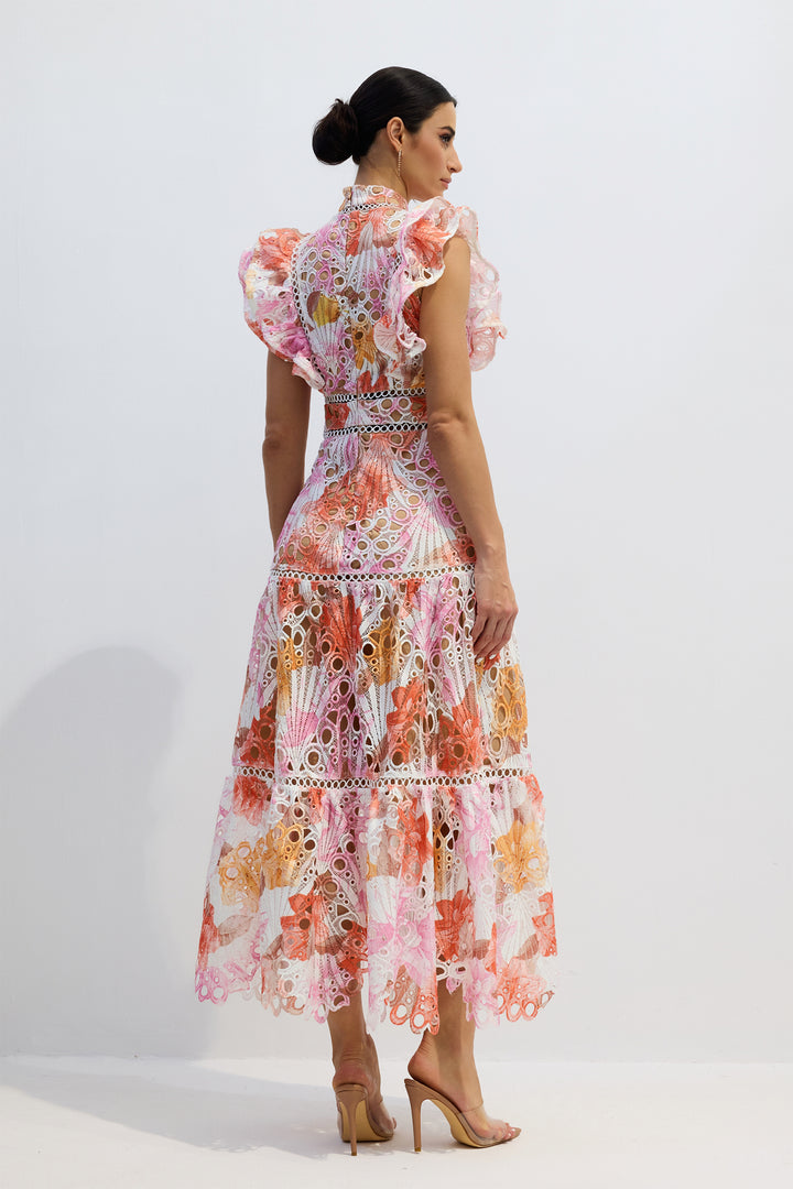 Hilda Maxi-Kleid mit Spitze und Stickerei Silhouette - KYMA