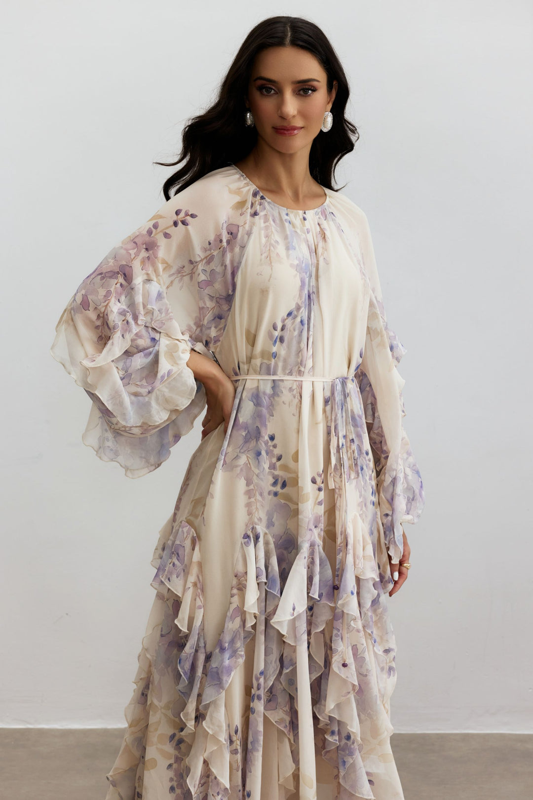 Idelle Blumenprint-Midirüschenkleid Stoffprint - KYMA