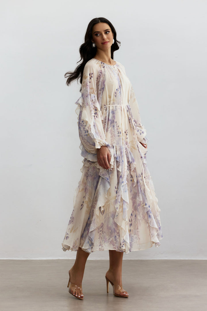 Idelle Blumenprint-Midirüschenkleid im Freien - KYMA
