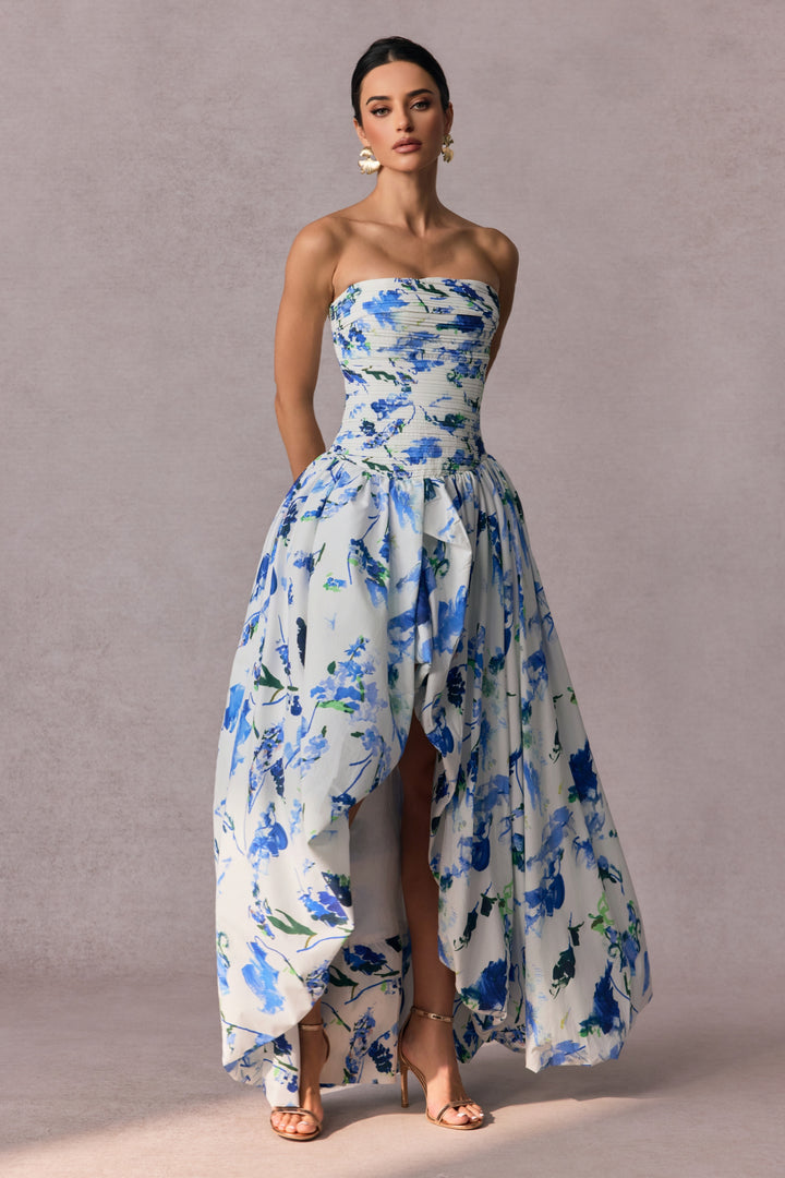 Juliana Maxikleid mit Blumenmuster und Bubble-Saum - KYMA