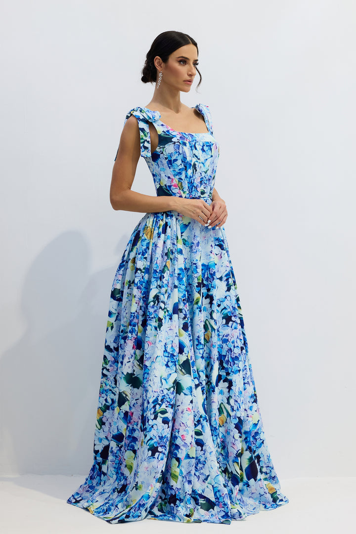 Kacey Maxikleid mit Hortensien-Print Musterdetail - KYMA