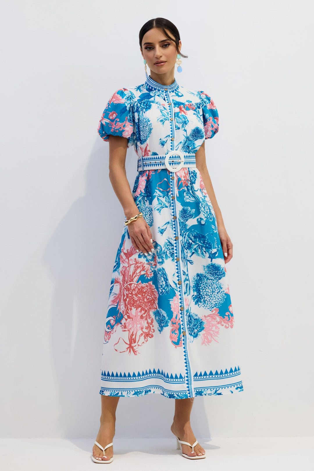 Karen Midi-Kleid mit Blumenmuster und Puffärmeln - KYMA