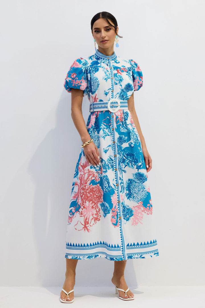 Karen Midi-Kleid mit Blumenmuster und Puffärmeln - KYMA