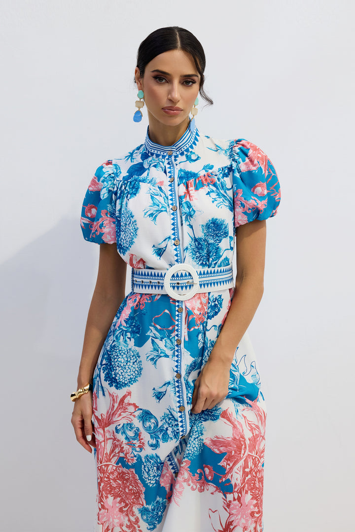 Detailansicht des Blumenmusters auf dem Karen Kleid - KYMA
