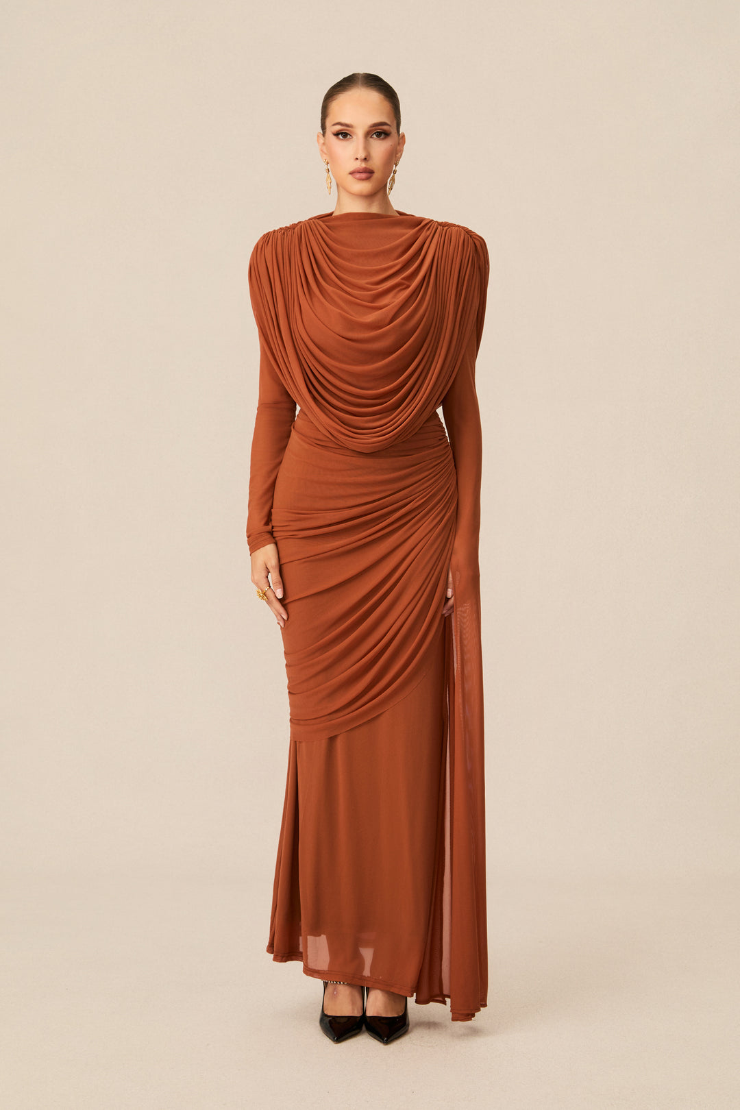 Katrina Cowneck Langarm Maxikleid - KYMA
