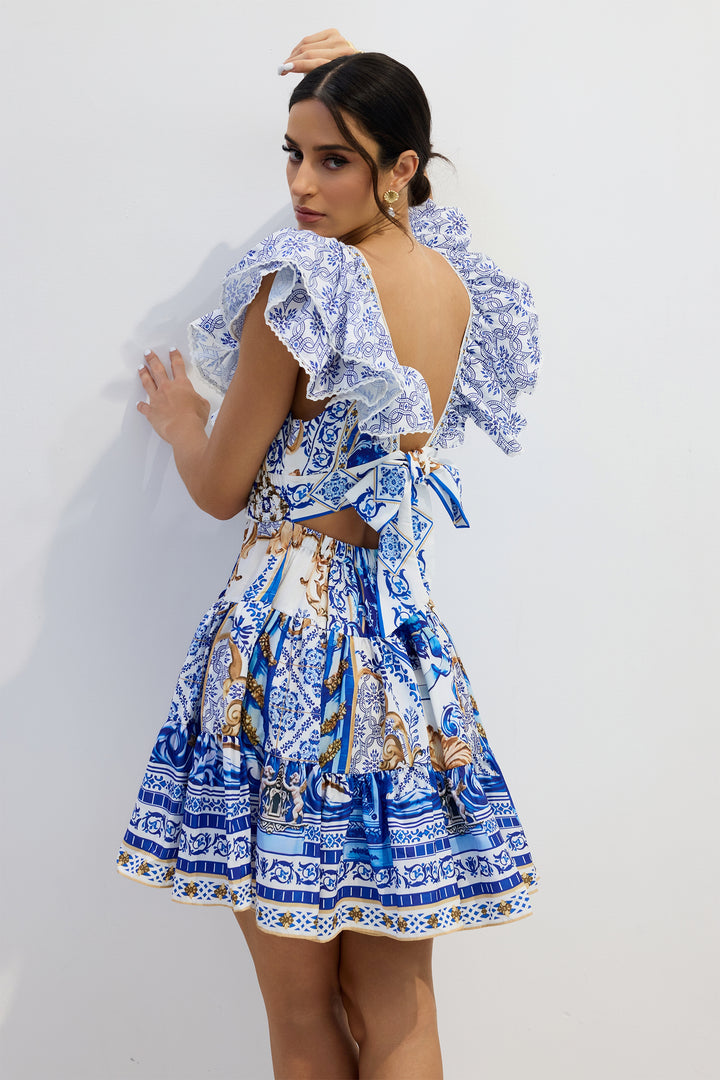 Kyla bedrucktes Mini-Kleid mit tiefem Ausschnitt - KYMA