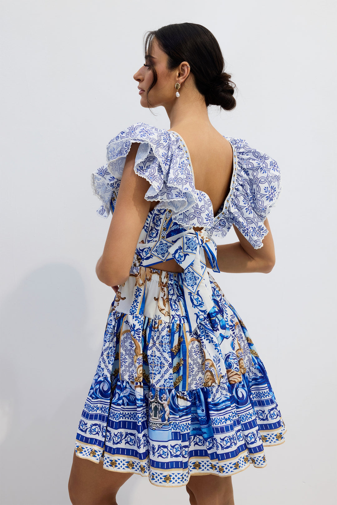 Kyla bedrucktes Mini-Kleid mit tiefem Ausschnitt - KYMA