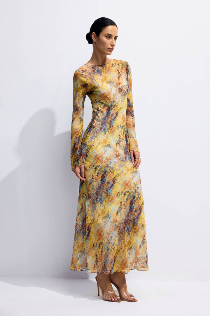 Lane Print Maxi-Kleid mit ausgestellten Ärmeln Vorderansicht - KYMA