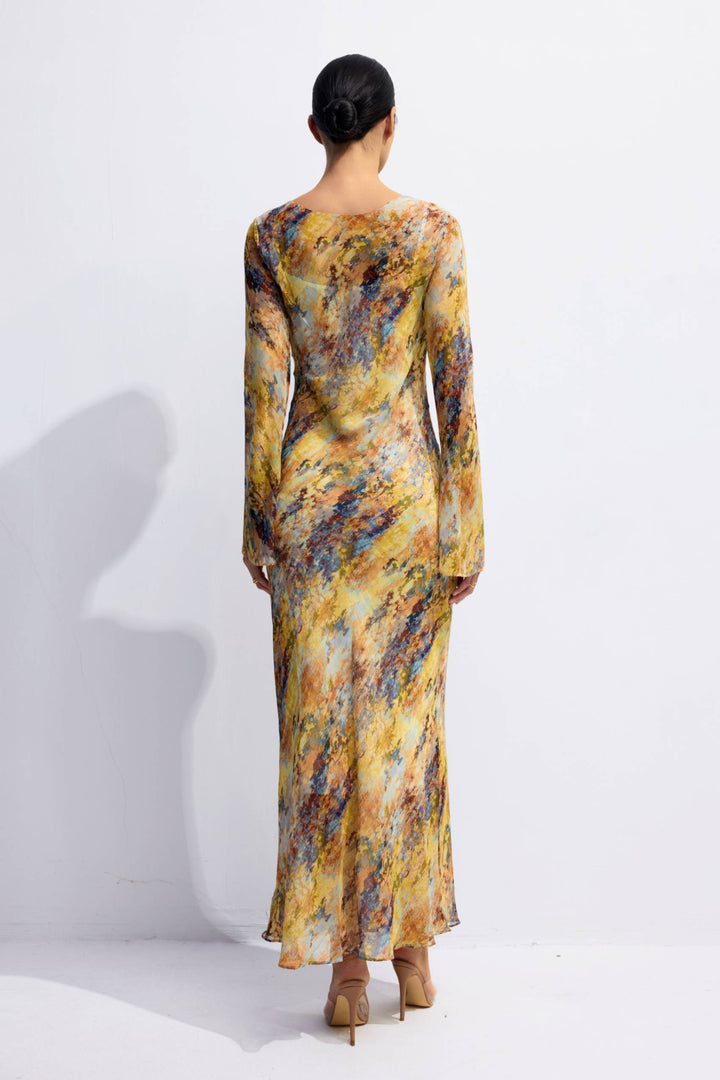 Lane Print Maxi-Kleid mit ausgestellten Ärmeln Modelansicht - KYMA