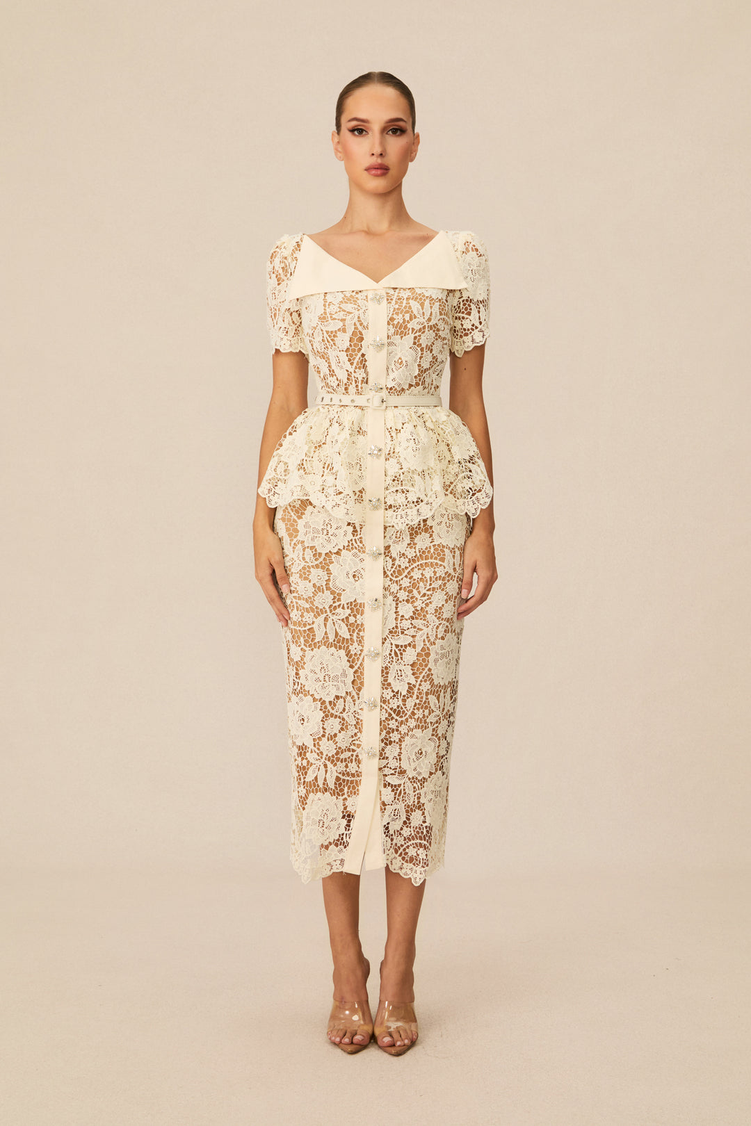 Larina Kleid mit Peplum-Taille und Gürtel - KYMA