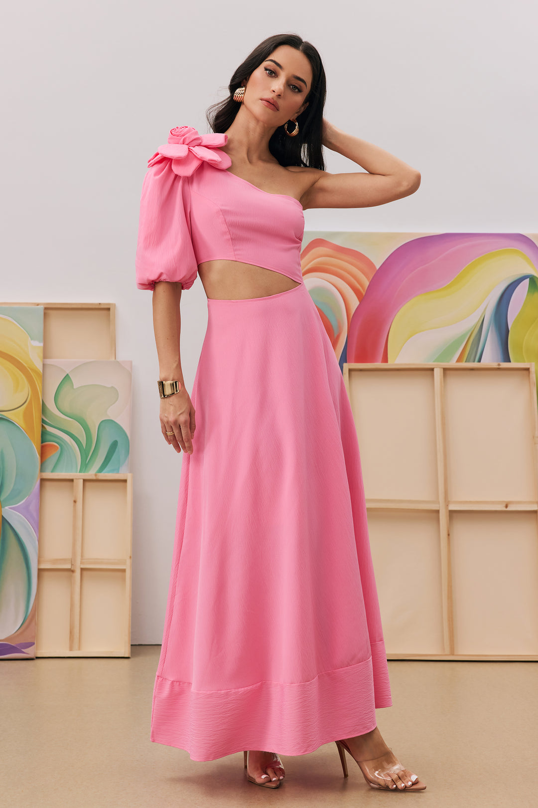 Lea Midikleid mit Blumen-Cut-Outs seitliche Ansicht - KYMA