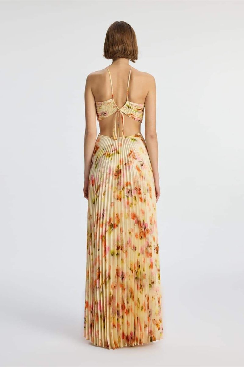 Leila Neckholder Cut-Out Plissee Maxikleid Detailaufnahme - KYMA