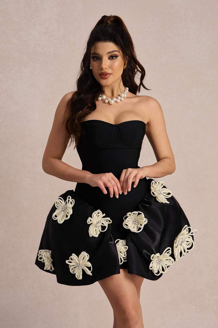 Leona Blumen-Applikation Korsett-Mini-Kleid, Kyma, Ballonrock-Silhouette