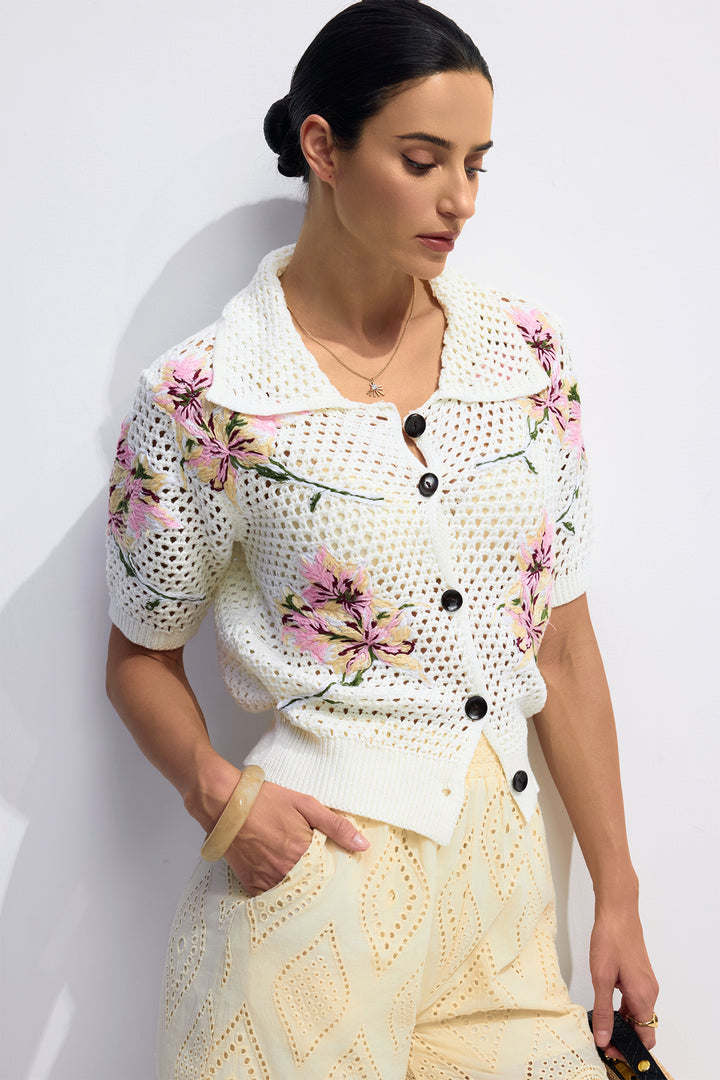Lillian Floral Print Short Sleeve Cardigan