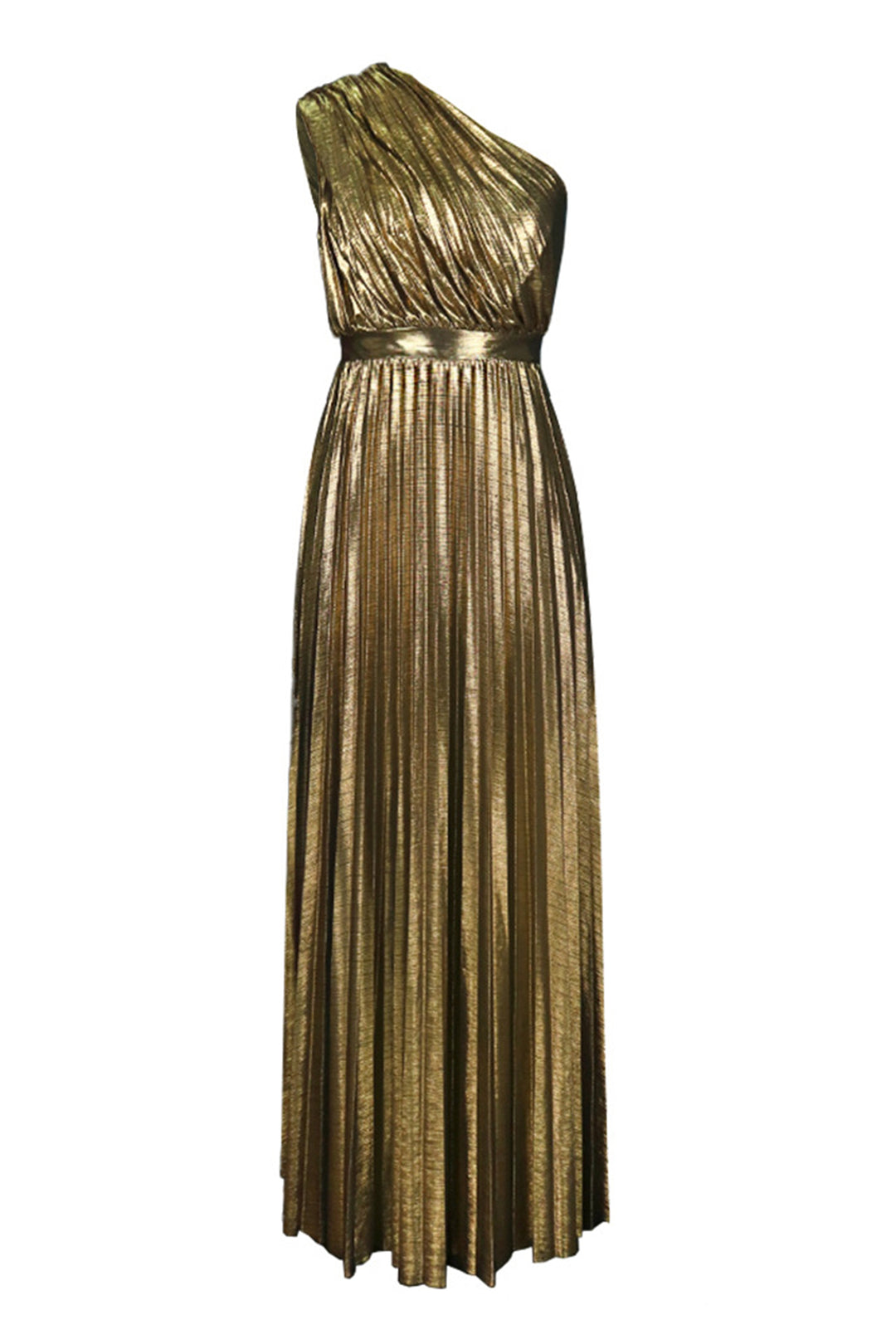 Model trägt das Lillian Metallic Maxikleid bei einer Veranstaltung - KYMA