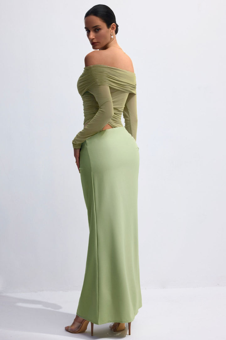 Lillian Maxikleid schulterfrei und transparent aus Mesh auf Model