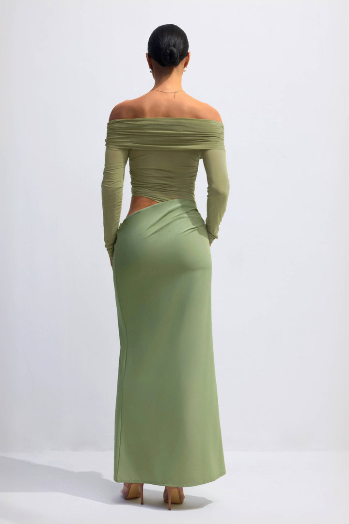 Lillian Maxikleid schulterfrei und transparent aus Mesh für Galas
