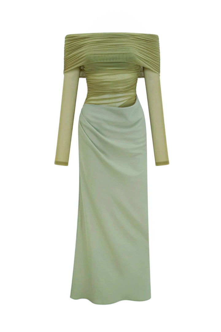 Lillian Maxikleid schulterfrei und transparent aus Mesh für Dates