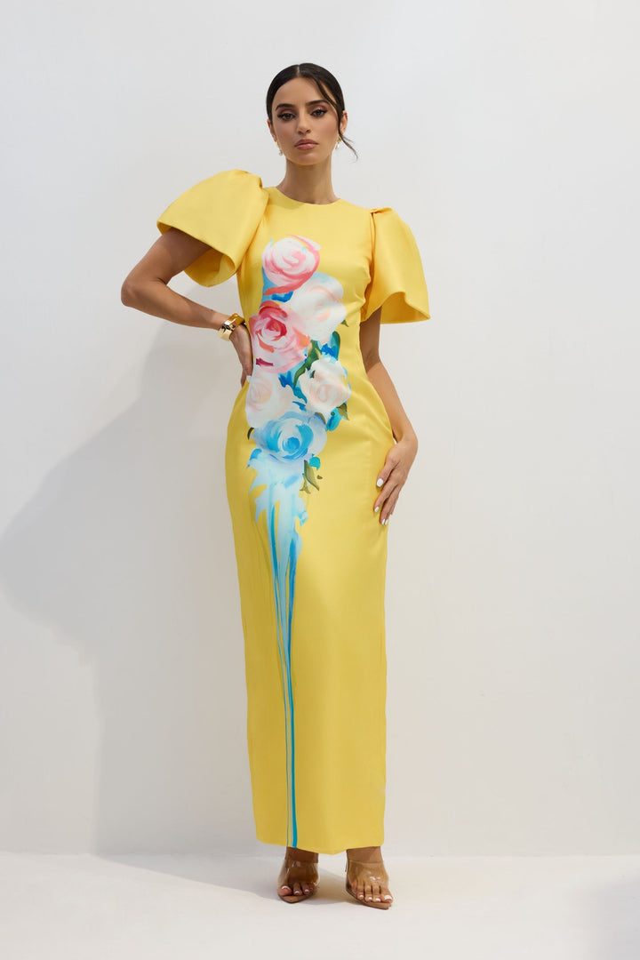 Lorraine Maxikleid mit Blumenmuster und Schlitz vorne - KYMA