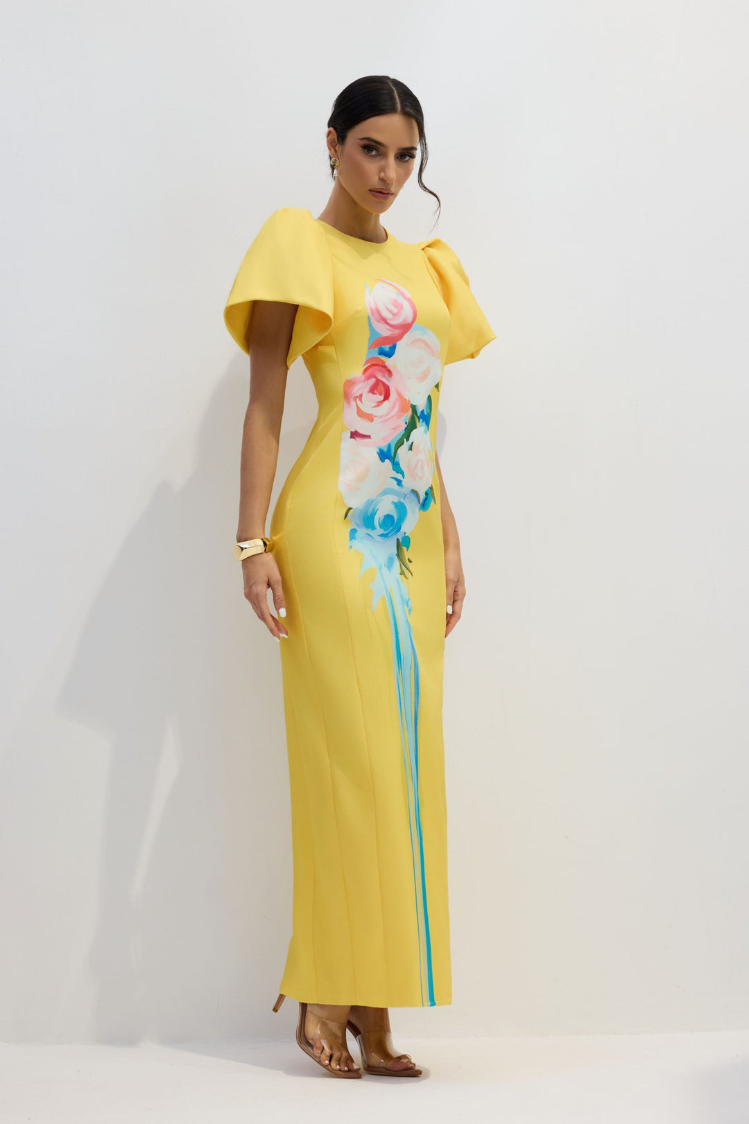 Lorraine elegantes geblümtes Maxikleid mit Schlitz für Damen – KYMA