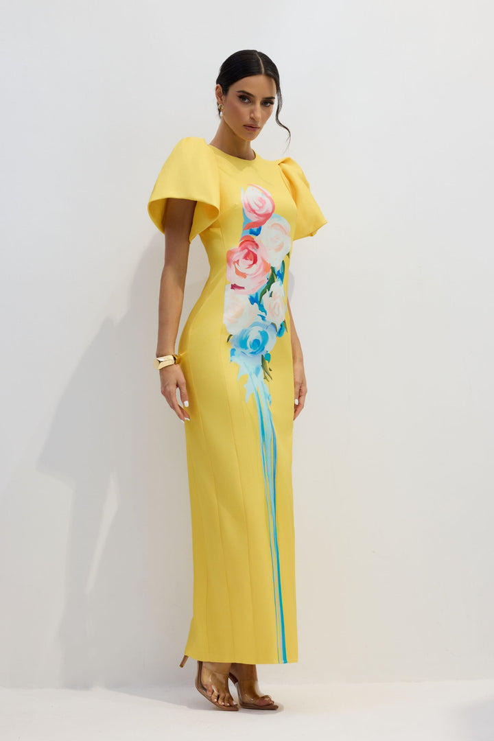 Lorraine elegantes geblümtes Maxikleid mit Schlitz für Damen – KYMA