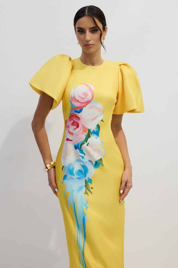Lorraine elegantes geblümtes Maxikleid mit Schlitz für Damen – KYMA