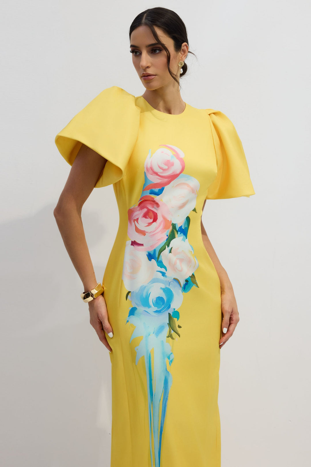 Lorraine elegantes geblümtes Maxikleid mit Schlitz für Damen – KYMA