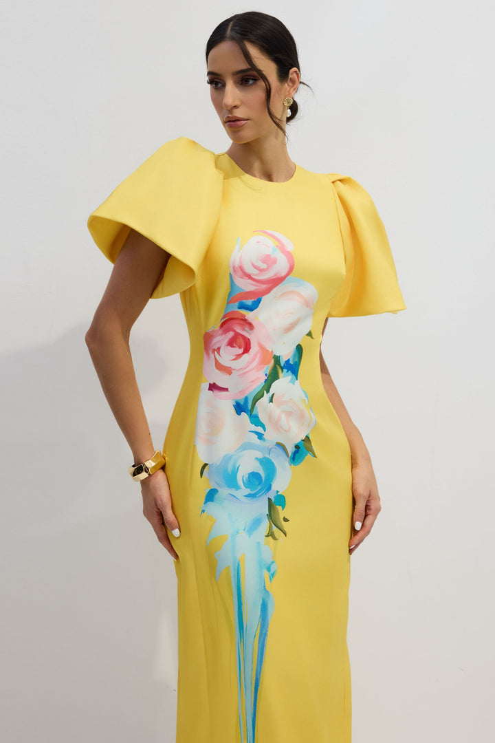 Lorraine elegantes geblümtes Maxikleid mit Schlitz für Damen – KYMA