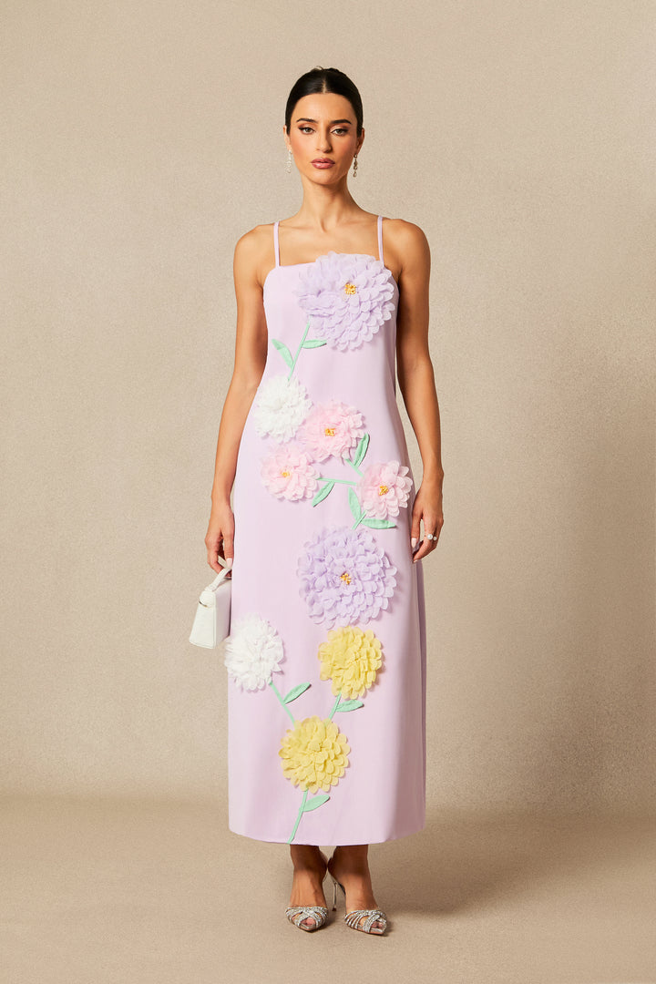 Louisa Maxikleid mit Blumenapplikationen und Spaghettiträgern - KYMA