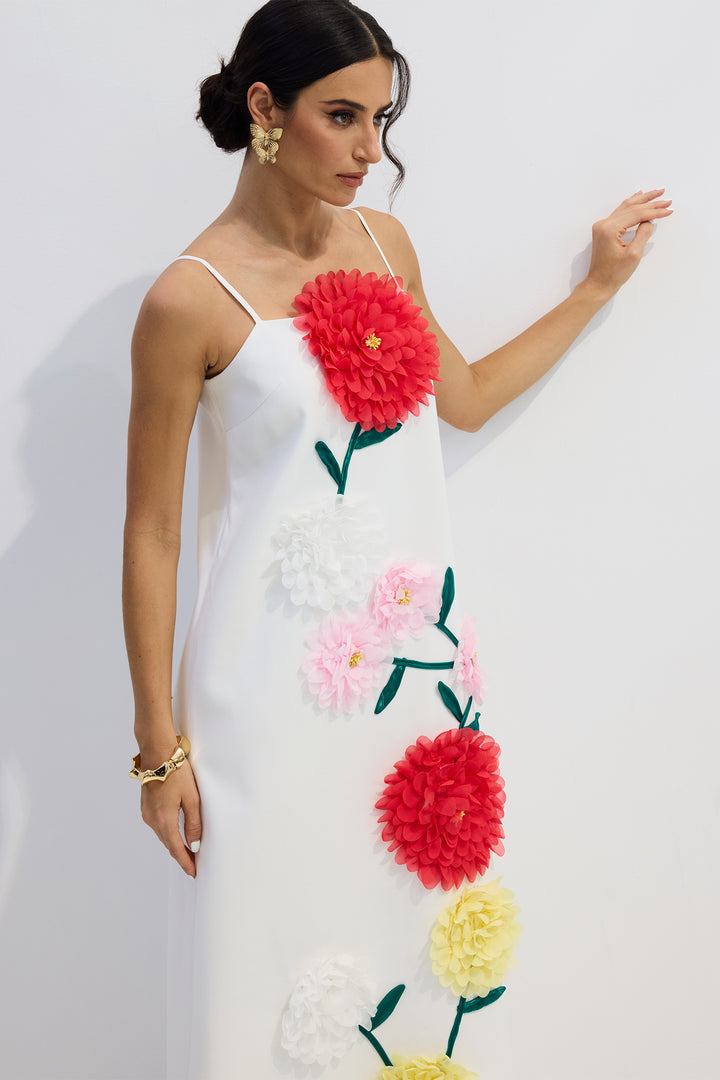 Louisa Maxikleid mit Blumenapplikationen und Spaghettiträgern - Größeninfo - KYMA