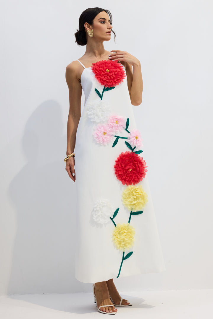 Louisa Maxikleid mit Blumenapplikationen und Spaghettiträgern - Naht - KYMA