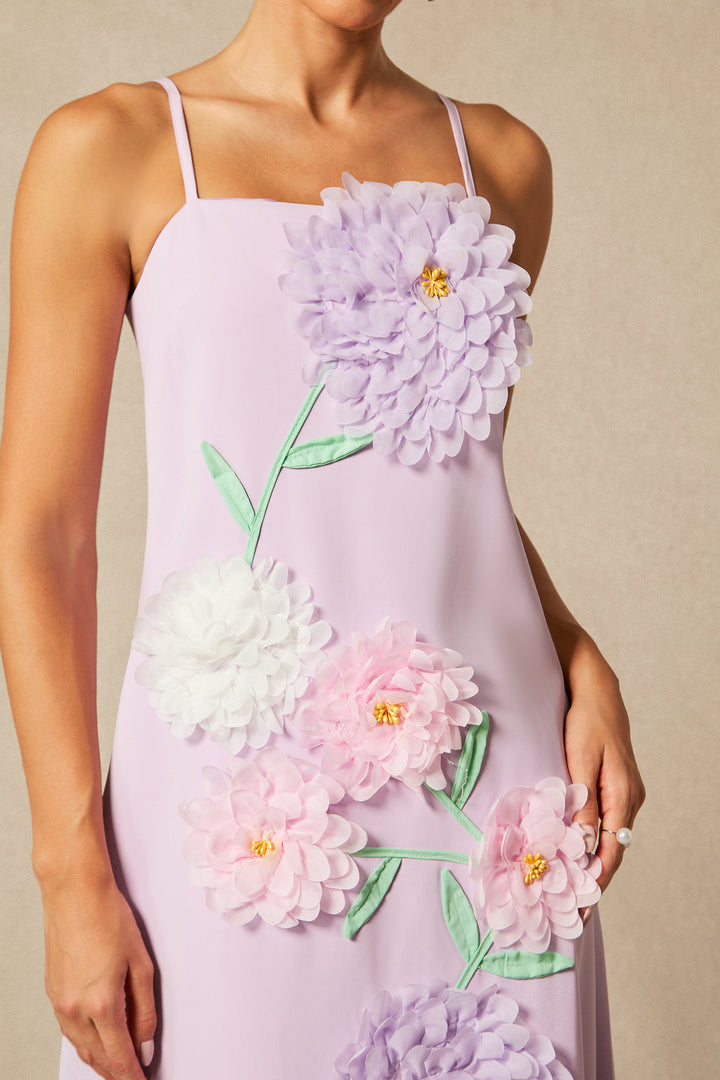 Louisa Maxikleid mit Blumenapplikationen und Spaghettiträgern - Ausschnitt - KYMA