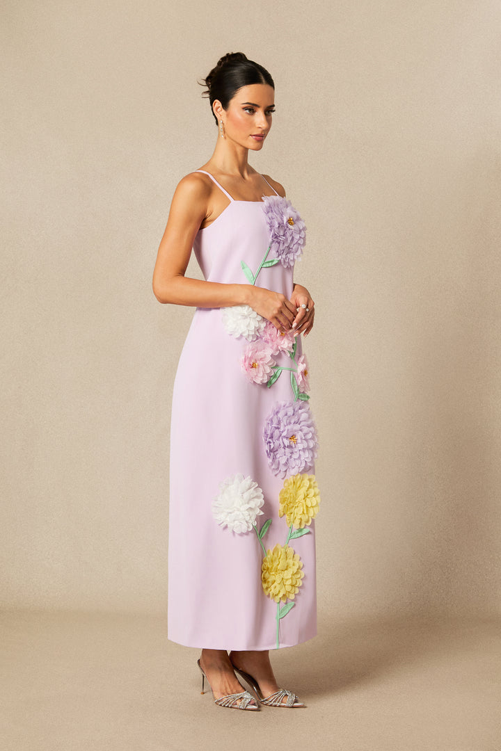 Louisa Maxikleid mit Blumenapplikationen und Spaghettiträgern - Blumen - KYMA
