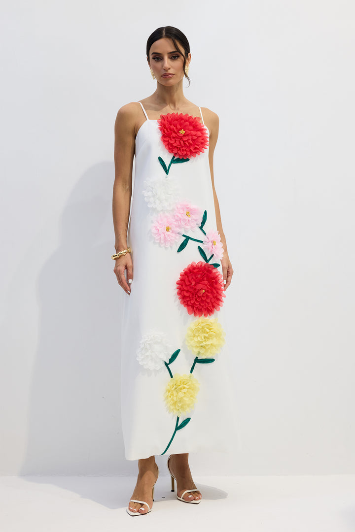 Louisa Maxikleid mit Blumenapplikationen und Spaghettiträgern - Anlass - KYMA