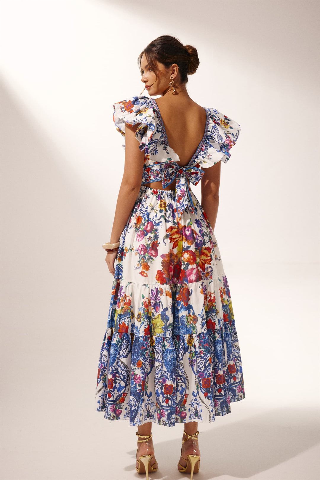 Martina Blumenmuster Rüschen Maxi-Kleid Detail Bindung - KYMA