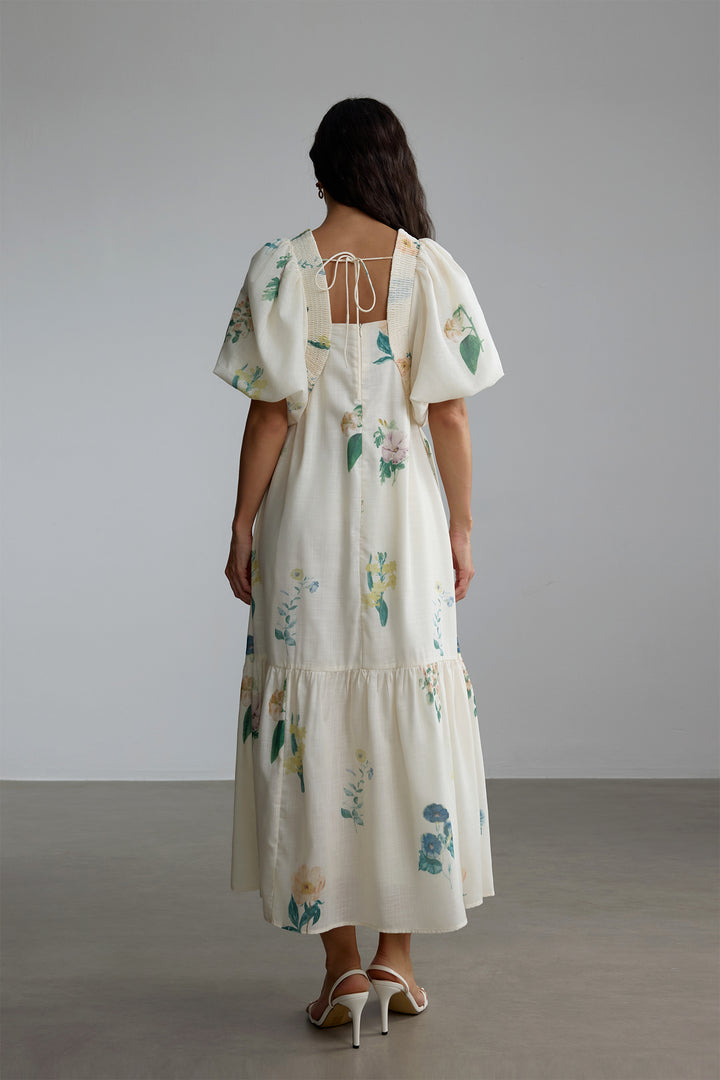 Maura Maxikleid mit Blumenmuster und Puffärmeln Rock Detail - KYMA