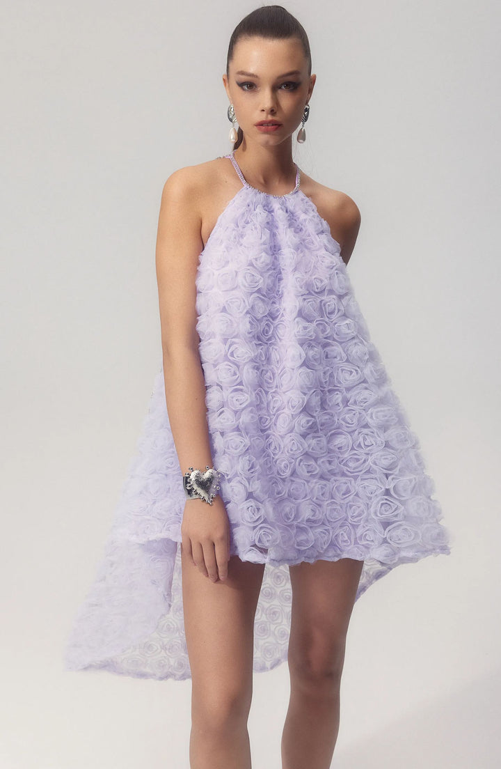 Damen Kleider Mesh mit Blumenapplikation und Neckholder von KYMA