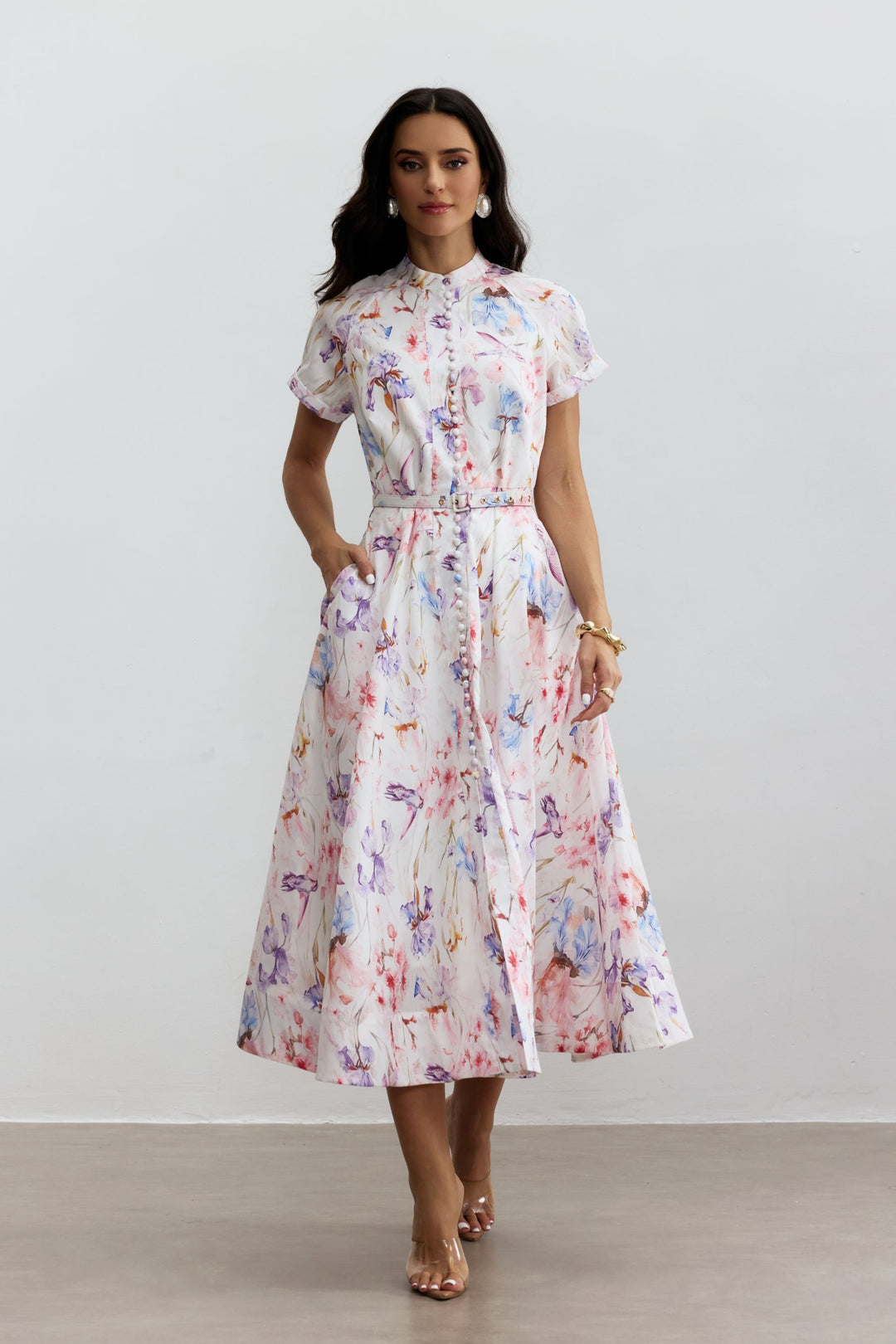 Muriel Midikleid mit Blumenprint und kurzen Ärmeln - KYMA