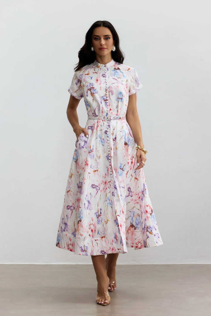 Muriel Midikleid mit Blumenprint und kurzen Ärmeln - KYMA