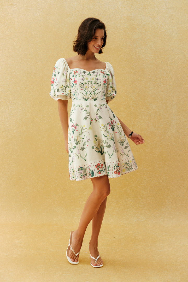 Pretty Hours weißes Minikleid mit Blumenmuster und Puffärmeln Rock Detail