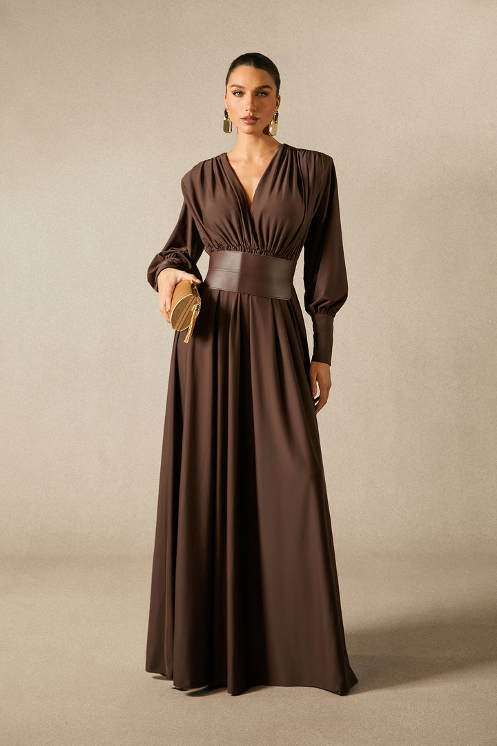 Renata Plunge Langarm Maxi-Kleid von KYMA, elegant drapiert