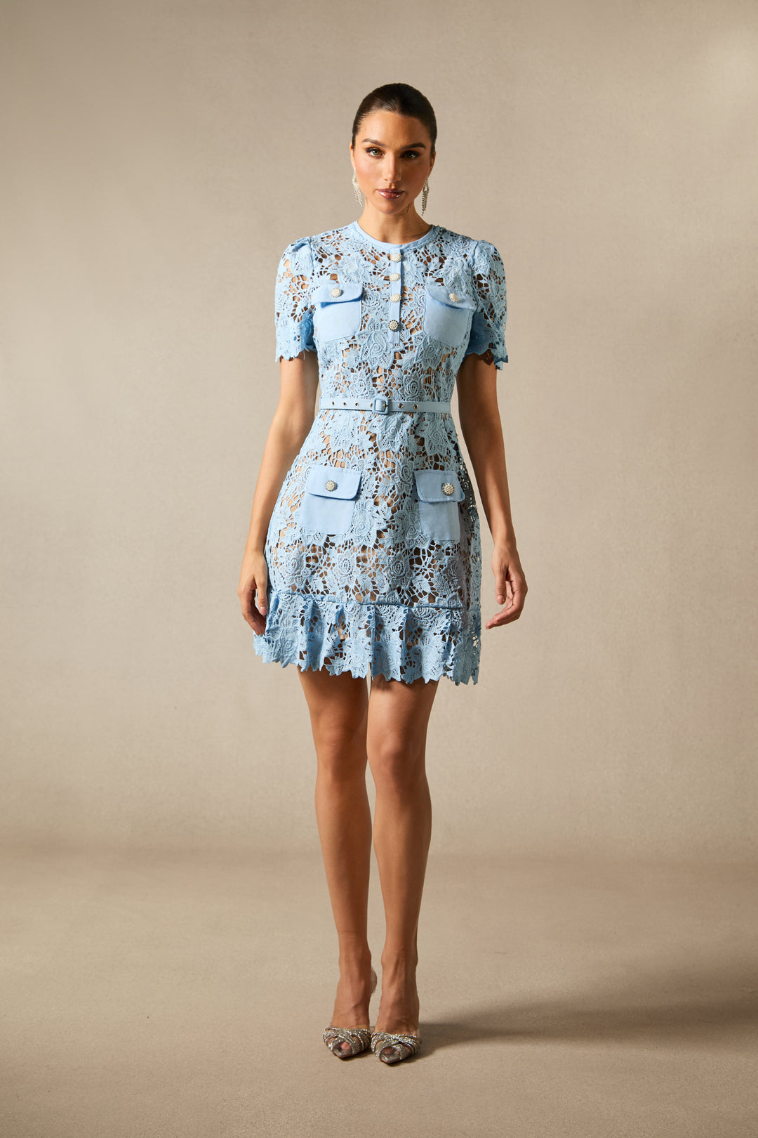 Renata Minikleid mit floraler Stickerei und Spitze Detail